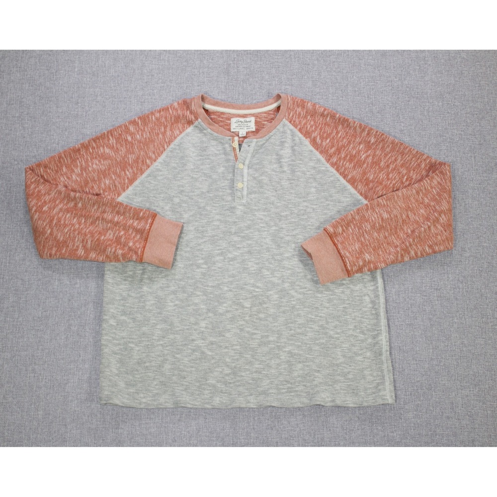 Lucky Brand Henley Grey Label Men Size L Grey Red Raglan Softest Knitwear
